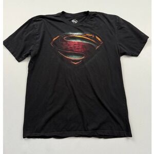 Superman Graphic T-Shirt Superhero Logo Black Short‎ Sleeve Mens Large